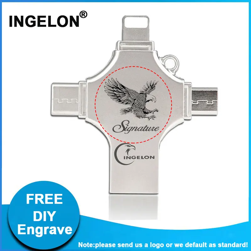 флешка Ingelon 4in1 Многофункциональный usb flash drive 128 ГБ pendrive металл памяти stick otg типа с