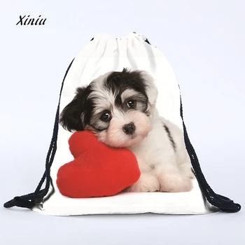 

New Arrival White Color Traveling Unisex Dog Backpacks 3D Printing Bags Drawstring Backpack For Teenagers Girls Shoulder Bag