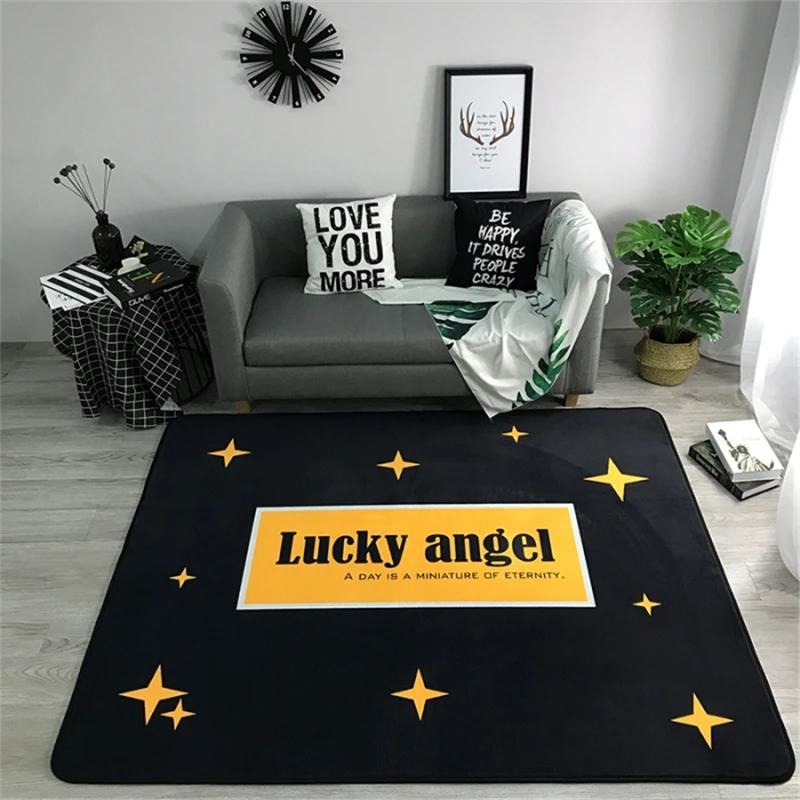 

Nordic Carpets Black Soft Flannel Area Rugs Parlor Lucky Angel Anti-slip Large Baby Crawling Mat Rug Carpet for Living Room