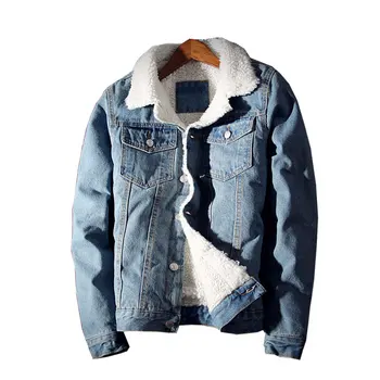 

Winter plus velvet Denim jacket Male Slim Thick jacket Imitation Lamb Hair youth Denim jacket Color Light blue / Dark blue