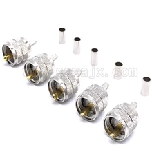 Jx conector 10 pçs pl259 uhf macho plugue crimp coaxial conector rf adaptador para rg58 rg142 lmr195 rg400 cabo navio rápido