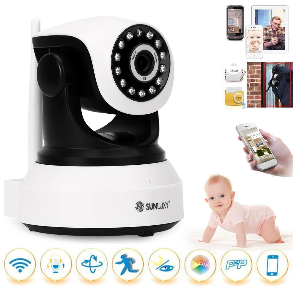 SUNLUXY 720P HD WiFi IP камера 1MP беспроводная сеть Onvif CCTV детская P/T ИК ночного видения