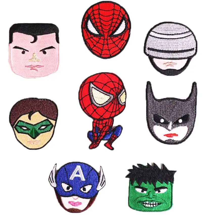 

Superman Avengers Super Heros Spiderman Anime Patches Fabric Sticker Badge Embroidered Appliques DIY Iron On Patches for Clothes