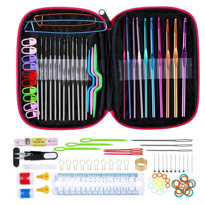 

ZYFLY New 100PCS Stainless Steel Crochet Hooks Set Yarn Weave Sweater Knitting Needle Kit Hand Sewing DIY Home Tools With Bag