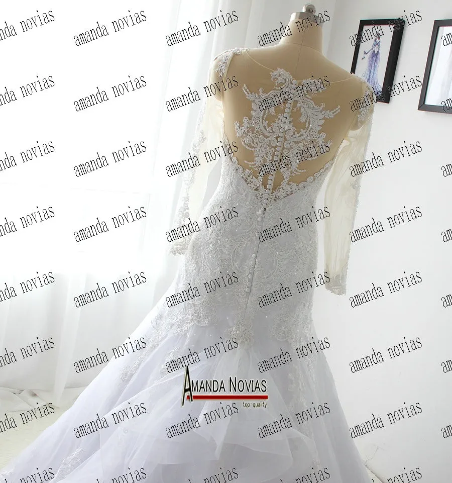 Новый дизайн кружева длинный рукав аппликация русалка свадебное платье 2019