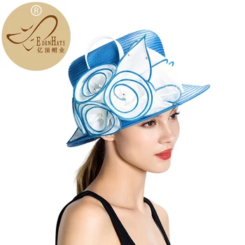 

High Quality Women Hats With Large Flower Trim Kentucky Derby Hat Womens Knit Formal Church Visor S10-4270