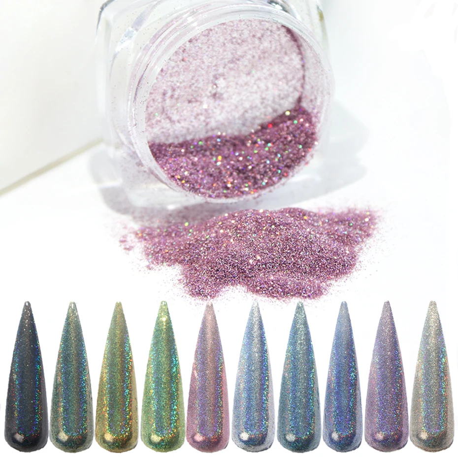 

1g 3D Holographic Glitter Flakes For Nails Laser Dipping Powder Shiny Chrome Pigment Dust Manicure Nail Art Decoration SA1028