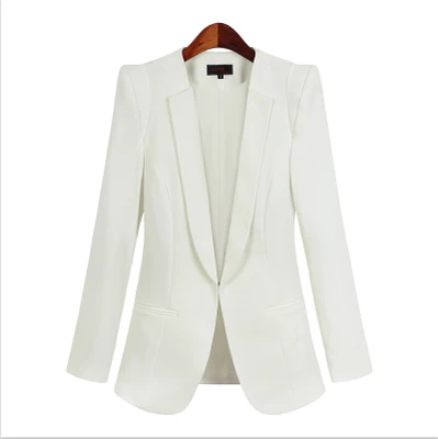 Женские деловые костюмы куртки короткие тонкие с длинным рукавом Блейзер Женский костюм офисные костюмы рабочая одежда размера плюс - Цвет: white