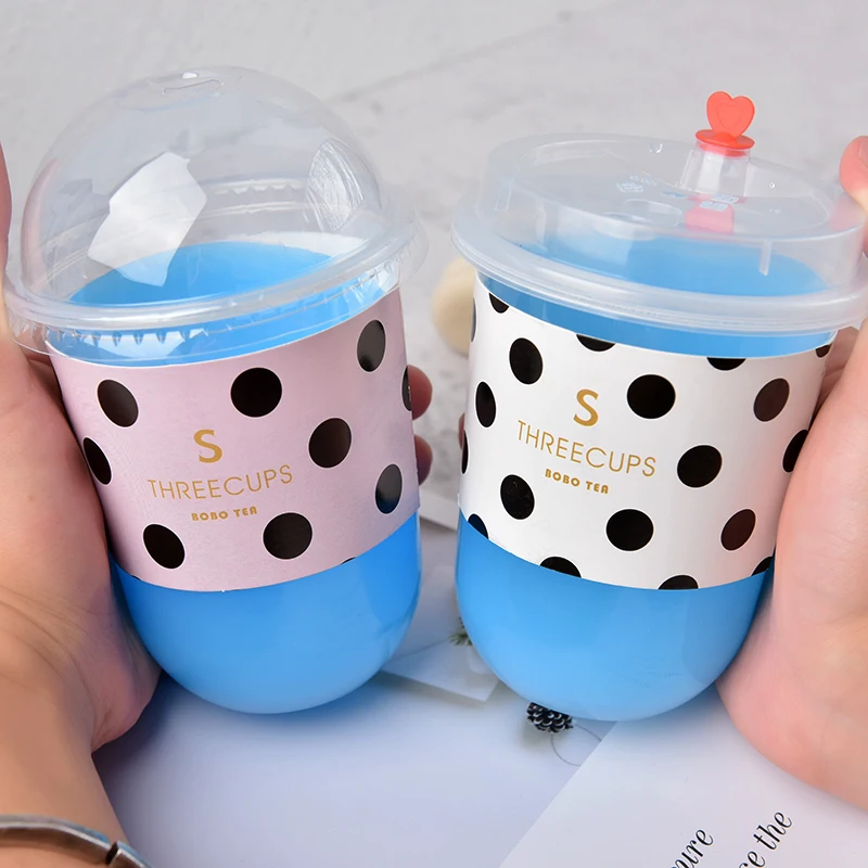 

50pcs Transparent disposable coffee cup 500ml creative cute U-shaped milk tea packaging plastic cups with pink cup sleeves