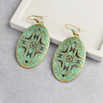 

Bronze Hollow-carved Design Earrings Ethnic Dangle Earrings For Women oval geometric drop Earrings For party trendy Gift Jewelry
