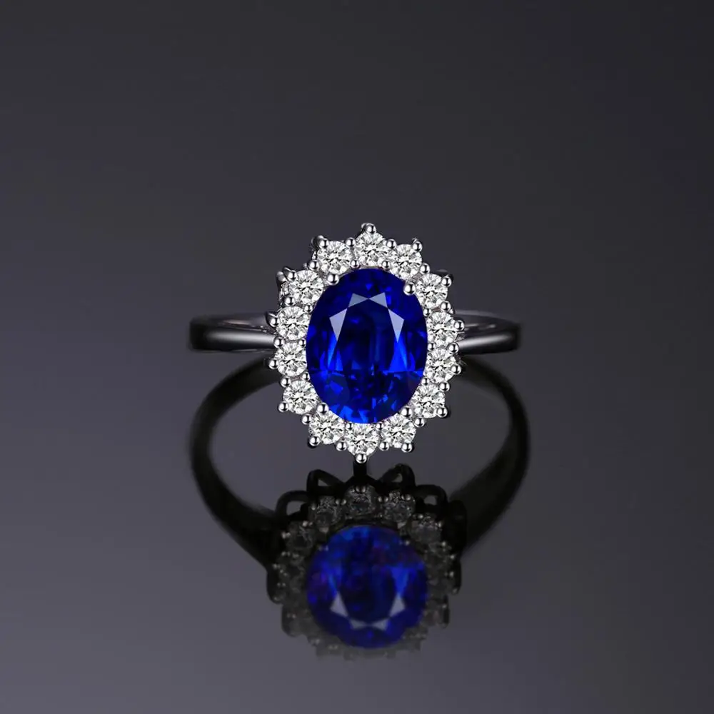 JewelryPalace Created Blue Sapphire Ring Princess Crown Halo Engagement Wedding Rings 925 Sterling Silver Rings For Women 2020
