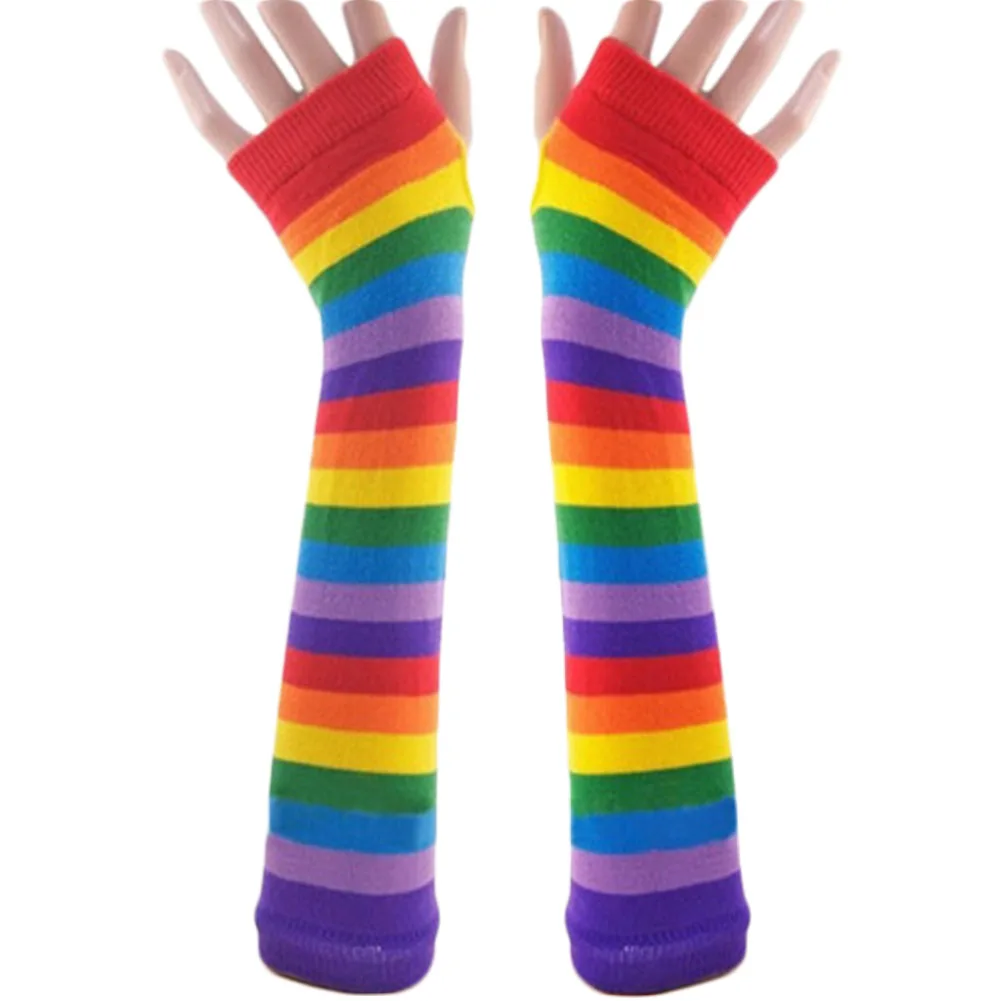 Winter Knitted Arm Warmers Gloves Long Fingerless Gloves Thumb Hole Gloves Mittens For Women And Men (B, One Size) At Men's Clothing Store