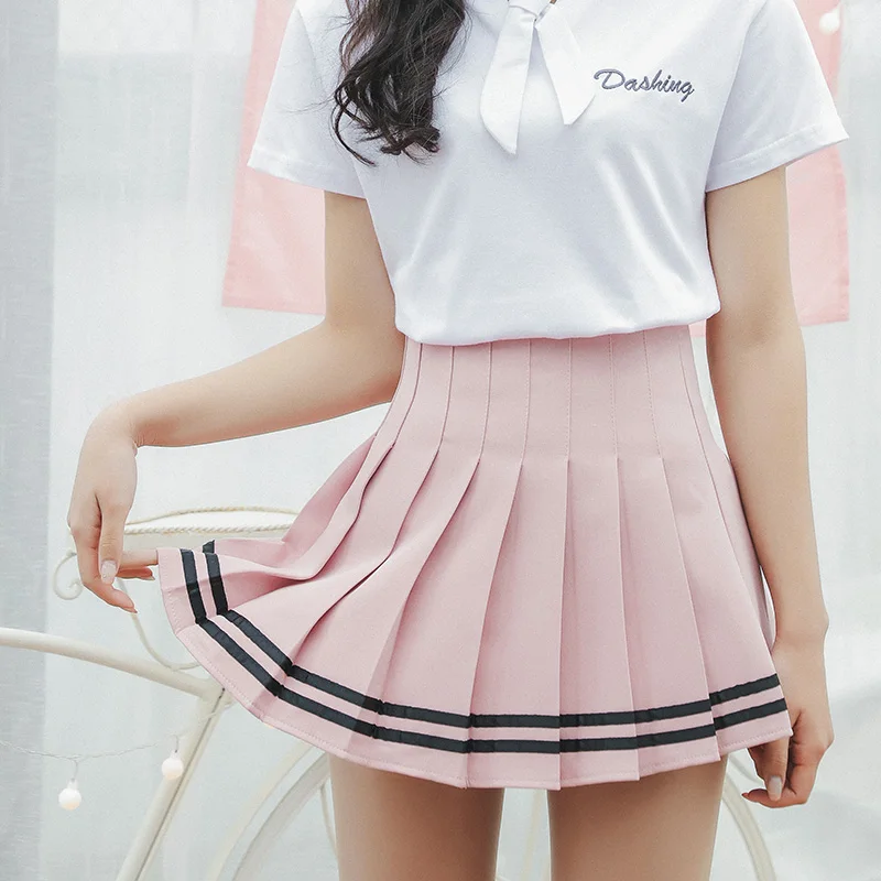 Женская клетчатая юбка в стиле Лолиты Harajuku Kawaii милые полосатые юбки мини Милая школьная форма Saia Faldas Дамская Jupe SK6655 - Цвет: Розовый
