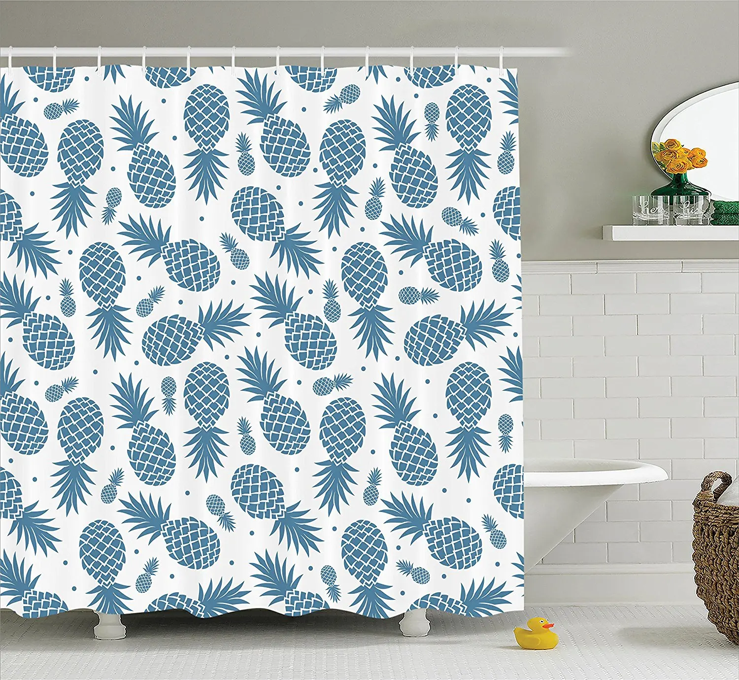 Pineapple Shower Curtain Set Island Themed Minimalistic Tropic Fruity ...