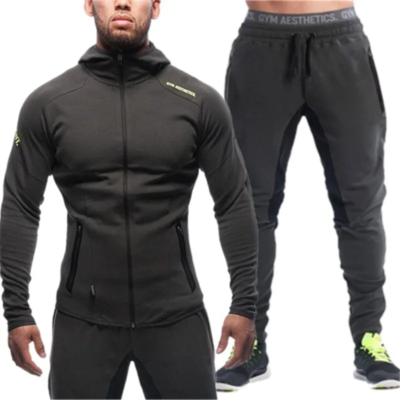 

2018 New Spring Men Sets Lined Sweatshirt + Pants Male Tracksuit Warm Sporting Suits Men's Sportswear 2 Piece Suit