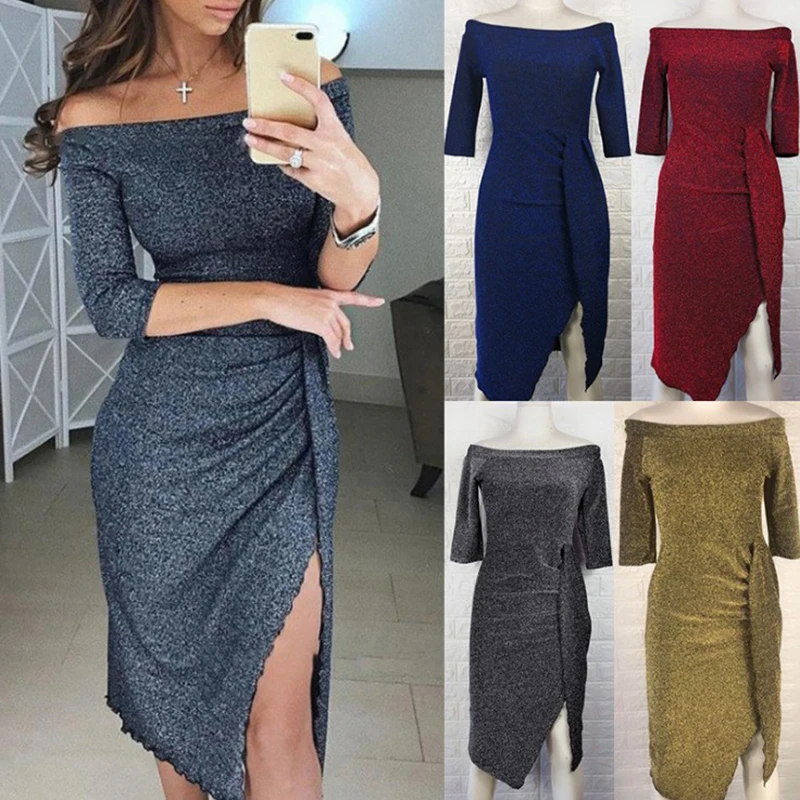 

Summer Dress Fall Women Casual Sheath Mini Dresses Ladies Solid Off Shoulder Short Sleeve Bodycon Dress Party Dresses Vestidos