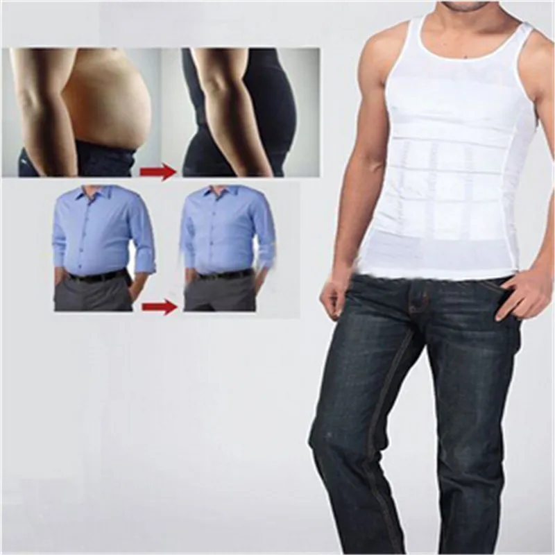 

Men's Tight Slimming Body Shaper Vest Shirt Abs Abdomen Slim White Black Classic Undershirt Correct Posture Body Slim