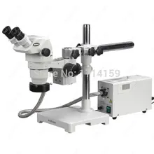 Coin/Stamp-Amscope Supplies 3.35X-90X Stereo Zoom Microscope on Boom w/ Fiber Optic Ring Light
