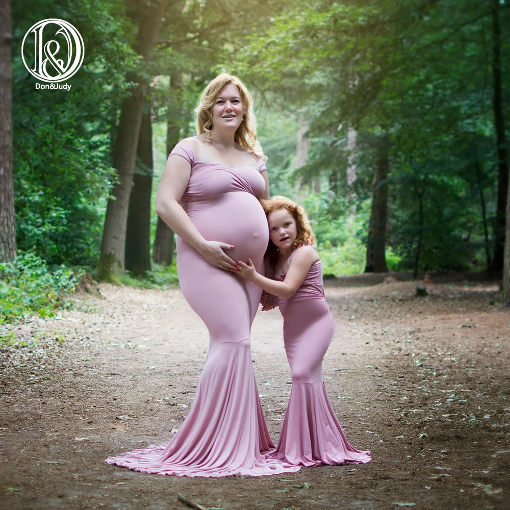 

Don&Judy Comfortable Cotton Mother Daughter Kids Long Dresses Family Matching Clothes Three Colors Maternity Photography Props