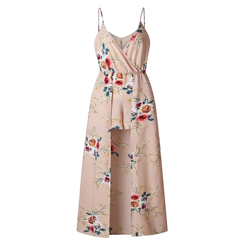 Summer Boho Rompers Women Jumpsuit Floral Print V Neck