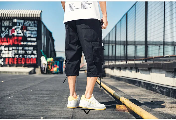 Мужские штаны для бега 2019 летние новые модные свободные брюки в стиле хип-хоп с несколькими карманами, укороченные брюки ниже колена