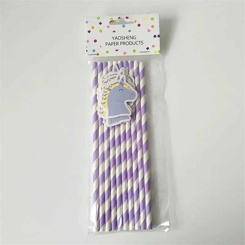 10ps Unicorn Party Table Decoration Disposable Paper Straws Tableware Birthday Party Decorations Kids Baby Shower Party Supplies - Цвет: purple