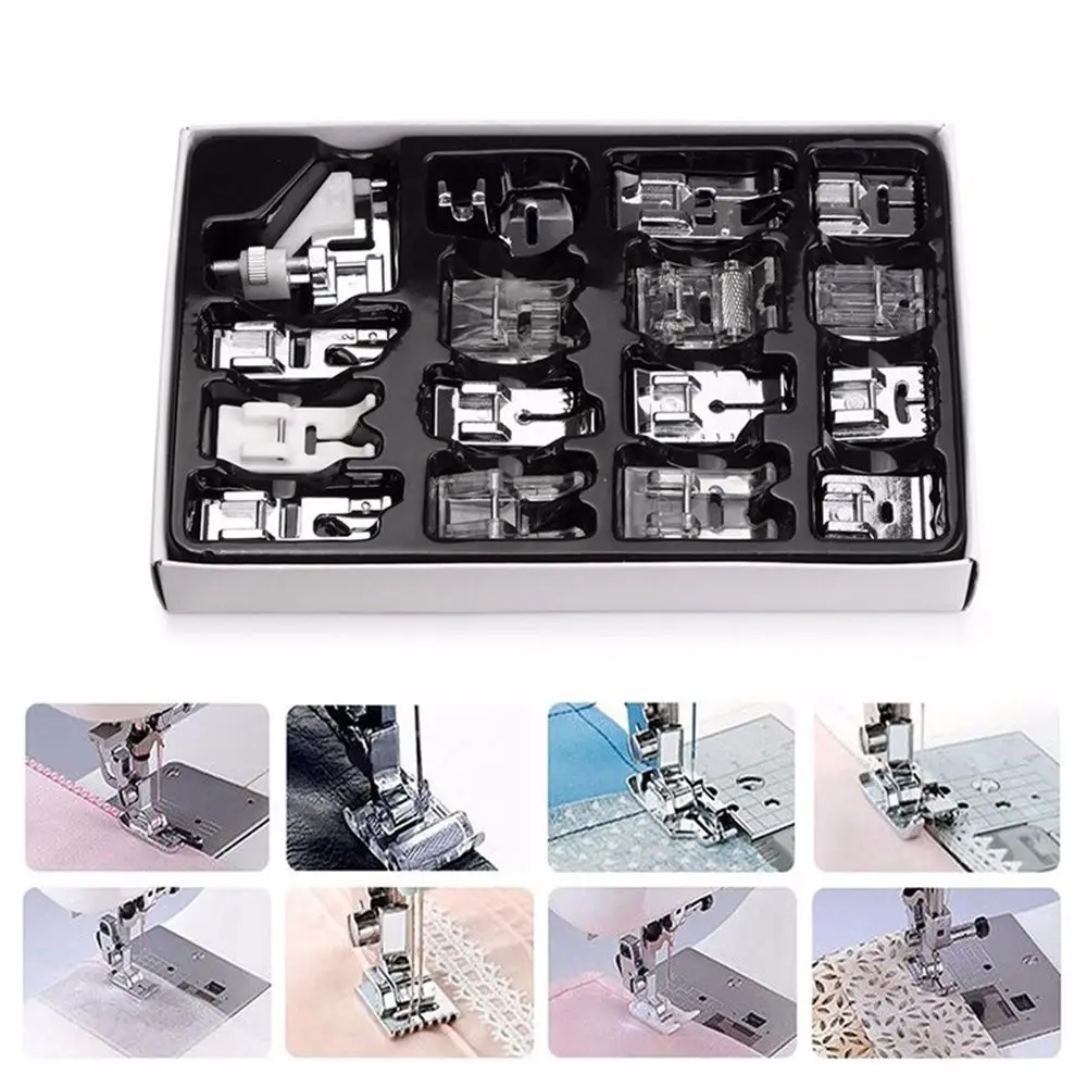 

16Pcs Domestic Sewing Machine Accessories Presser Foot Feet Kit Set Hem Foot Spare Parts With Box For Brother Singer Janome