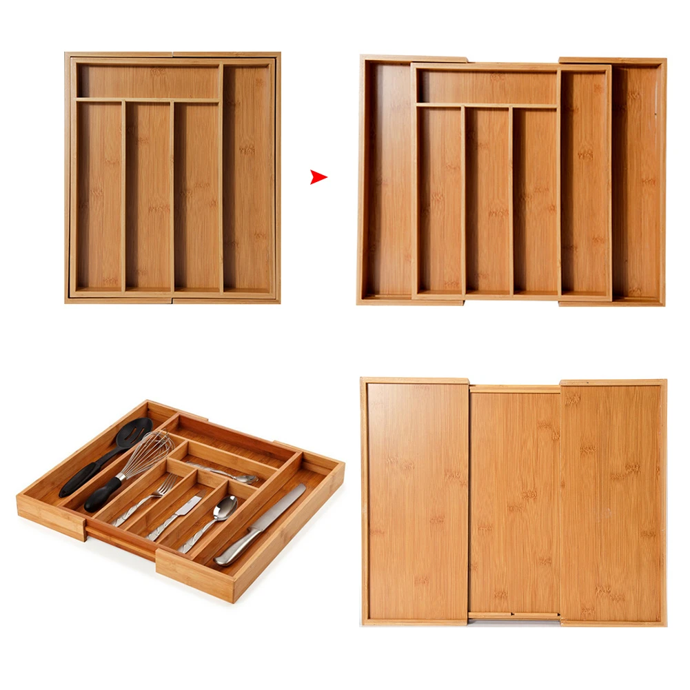 5 решеток столовые приборы бамбуковый ящик кухонный Многофункциональный Органайзер расширяемая Ложка Вилка лоток для хранения полка для столовой посуды держатель