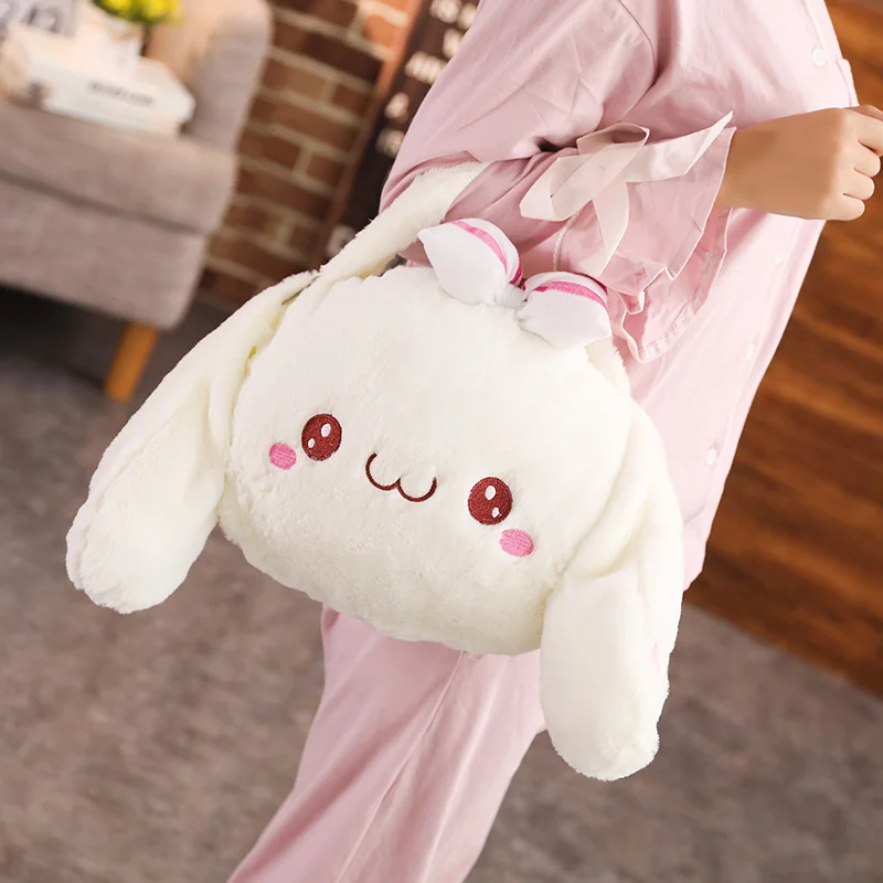 

Kawaii fluffy Rabbit Head Plush Backpack For Girls Loppy Rabbit Plush Shoulder Bag Birthday Christmas Gift For Girls