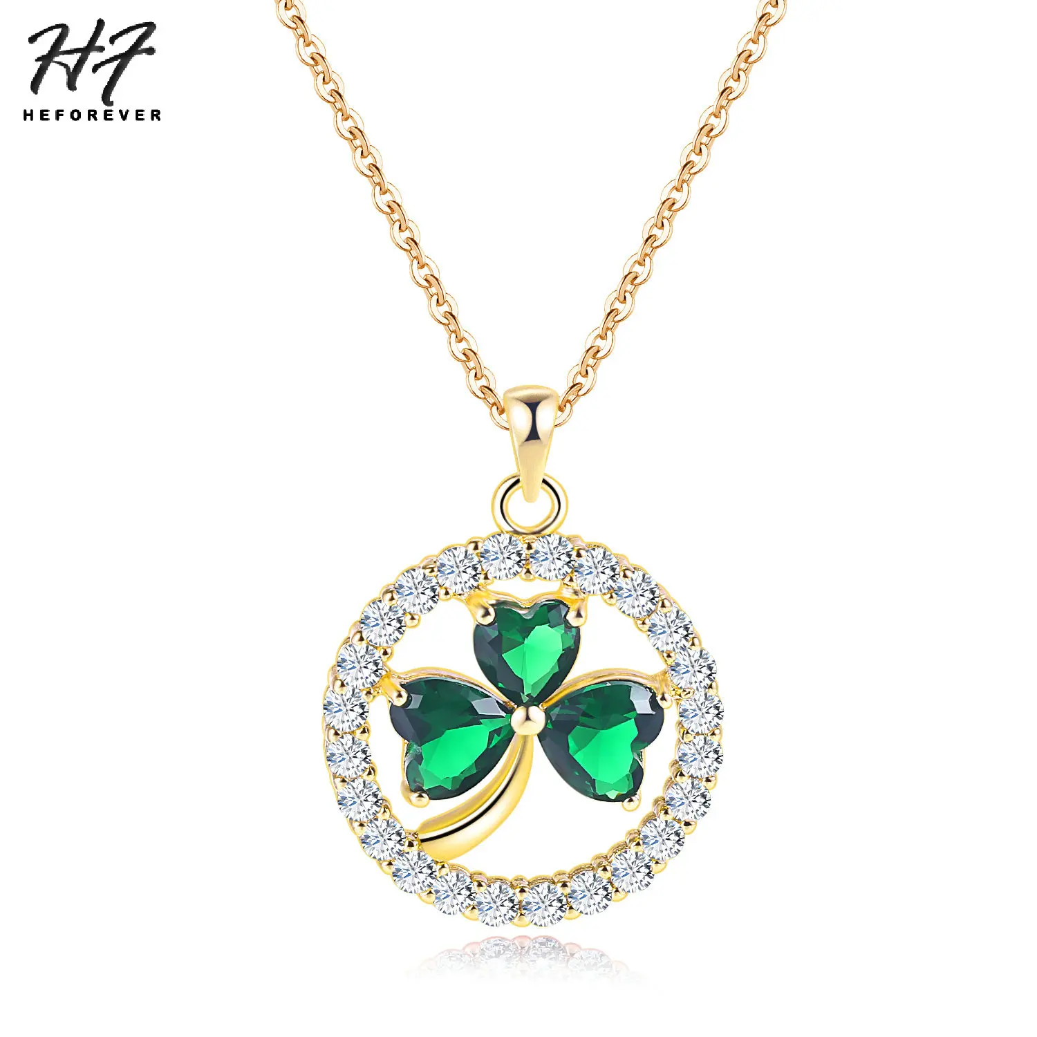 

Round Crystal Clover Style Pendant Necklaces for Women Rose Yellow Gold Color AAA+ Cubic Zirconia Fashion Jewelry Xmas gift N019