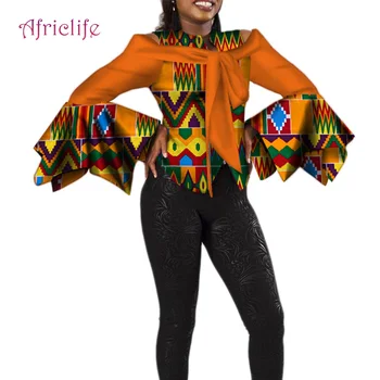 

2019 African Clothes for Women Shirt Long Ruffle Sleeve Top Ankara Print Plus Size Lady fashion Clothes WY4250