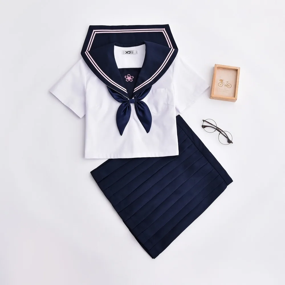 Короткие sleeveJapanese JK наборы для ухода за кожей школьная форма обувь девочек Сакура Embroideried Лето средней школы для женщин Новинка Моряк