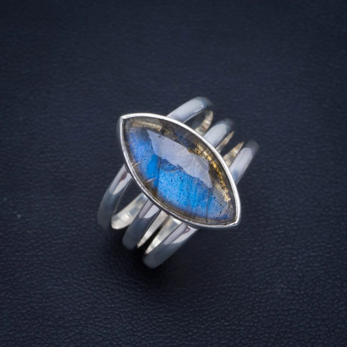 

Natural Blue Fire Labradorite Handmade Unique 925 Sterling Silver Ring 8.25 B1059