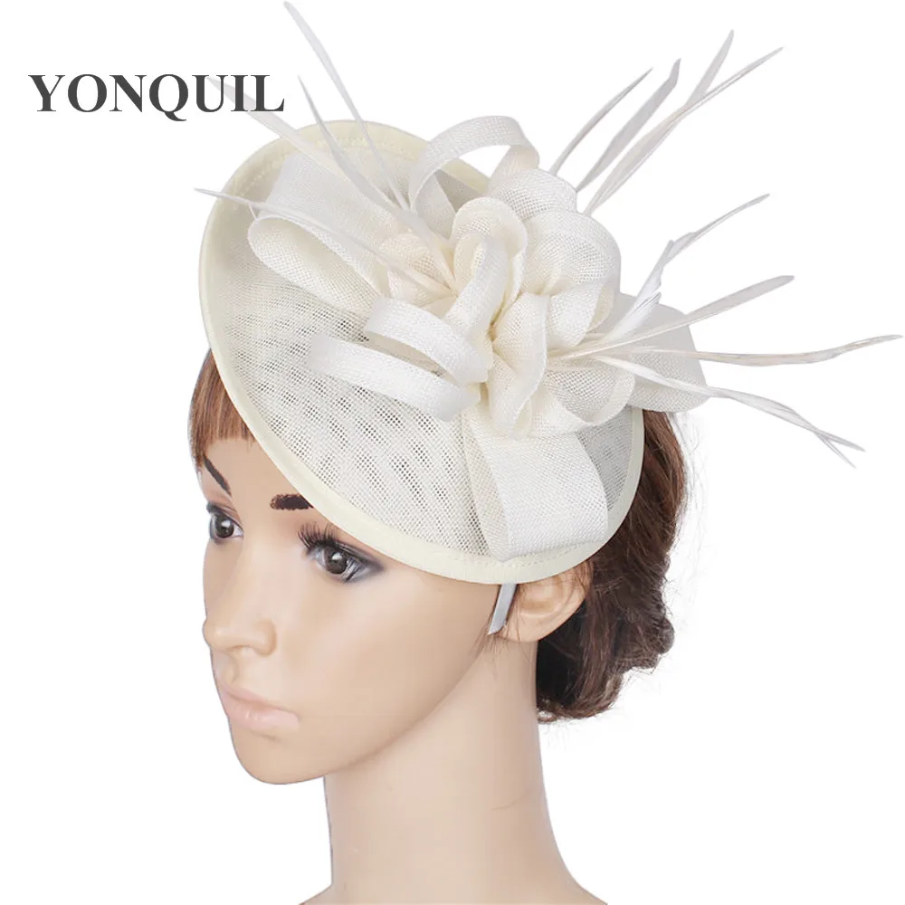 

Party headwear ostrich quill adorned fascinator with feather base Imitation Sinamay hat DIY hats wedding attractive hair clips