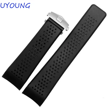 

22mm24mm new men's black diver bent end silicone rubber watch straps and deployment buckle with special interface Strap Bracelet