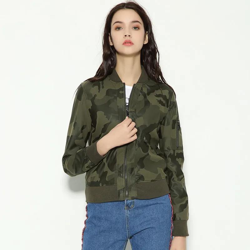 2018 new short paragraph camouflage leather girl baseball style leather jacket microfiber PU 