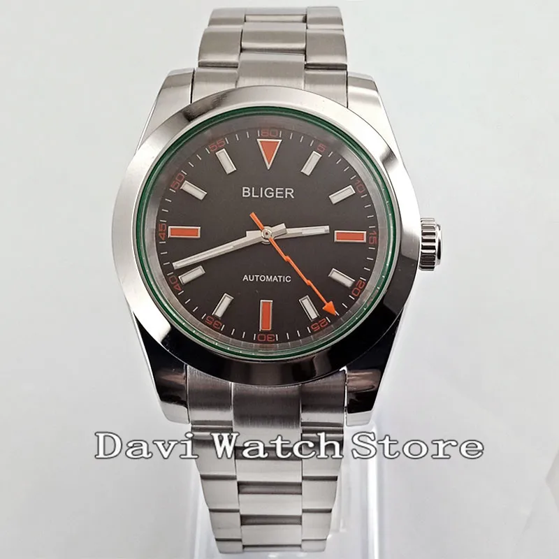 

Bliger 40mm Black Dial Solid Case Date Window Sapphire Glass Automatic Mens Watch 2759