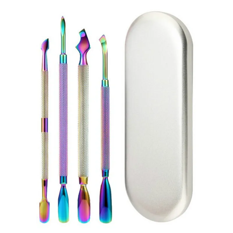 4 шт./компл. двухсторонняя Радуга Хамелеон дизайн ногтей кутикулы толкатель резак Маникюрные щипчики мертвой кожи средство для снятия маникюра инструмент для ногтей