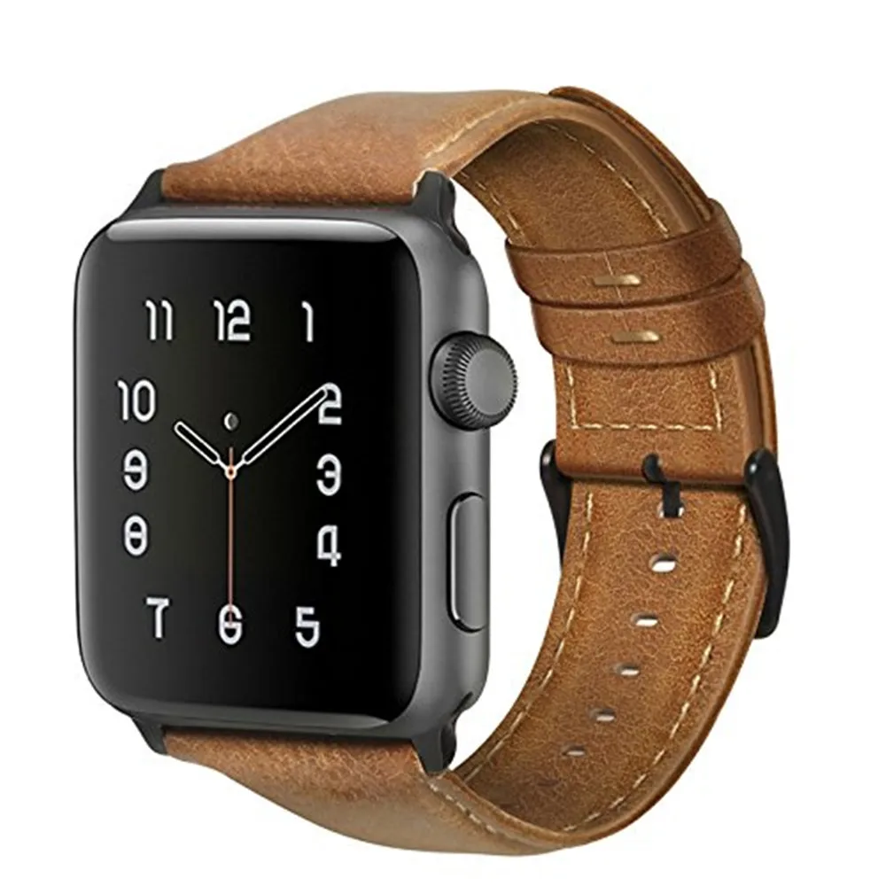 FOLOME Oil Wax Vintage Genuine Leather iWatch Strap Replacement Bands for Apple Watch 38/42mm Series 1/2/3 with Black adapter | Наручные