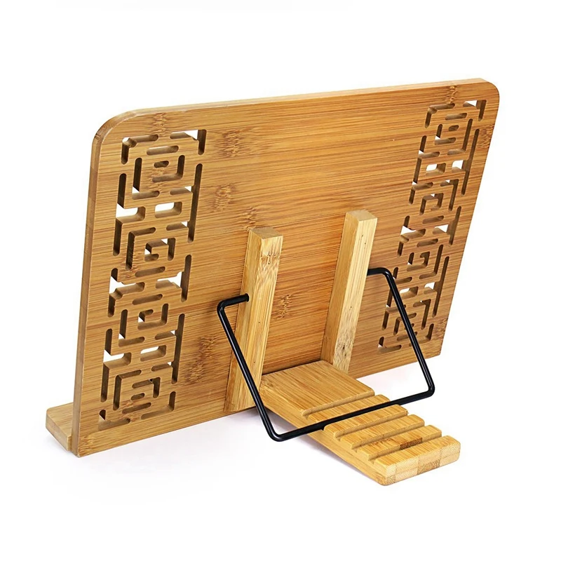 

Carved Bamboo Bookrest Adjustable for Book Magazine Reading Bookends Kitchen Cookbook Stand Holder Tablet Stand