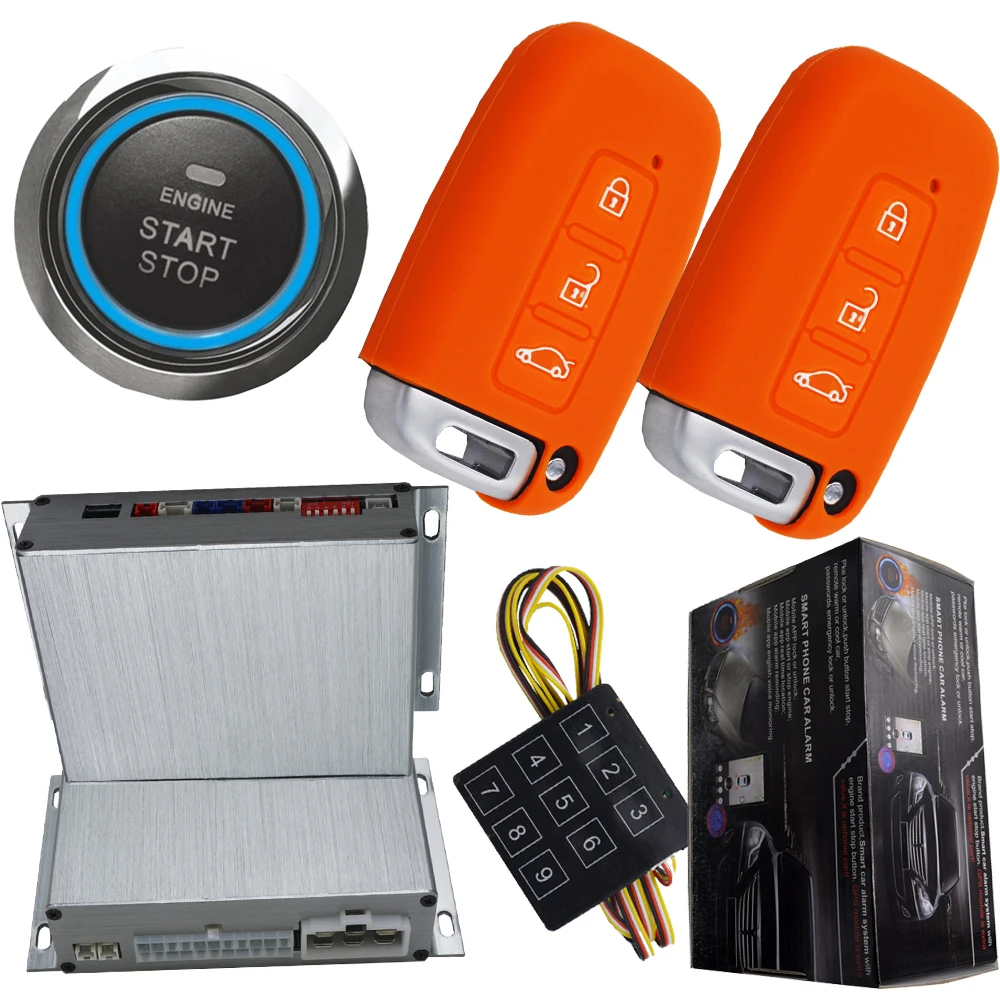 

pke auto car car alarm with start ignition button smart key keyless entry car door lock or unlock smart anti robbery feature