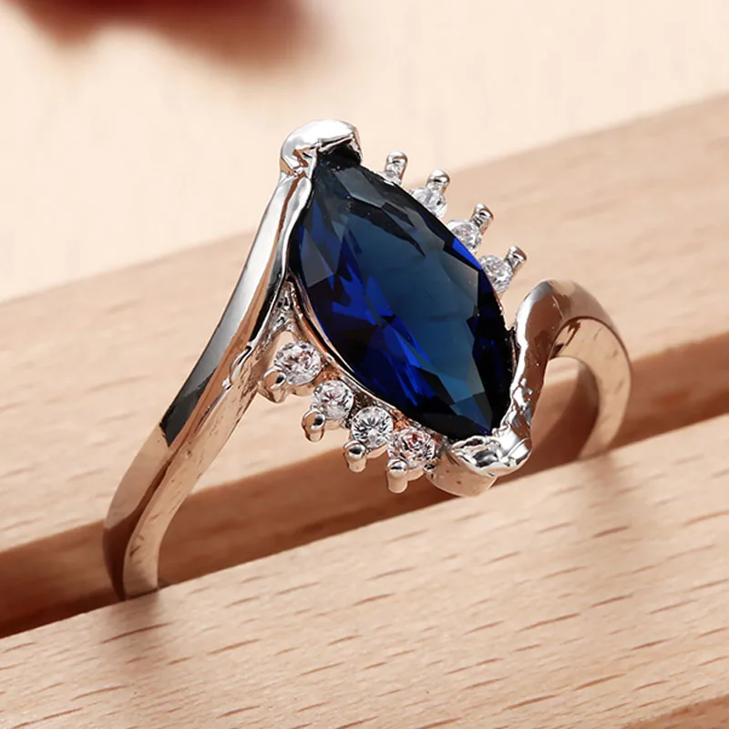 Buy Fashion Blue Stone Ring Oval Crystal Ring Silver