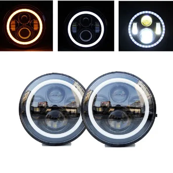

7" LED Headlights Bulb With White Halo Angel Eye Ring DRL & Amber Turn Signal Lights For Jeep Wrangler JK LJ Hummer H1 H2
