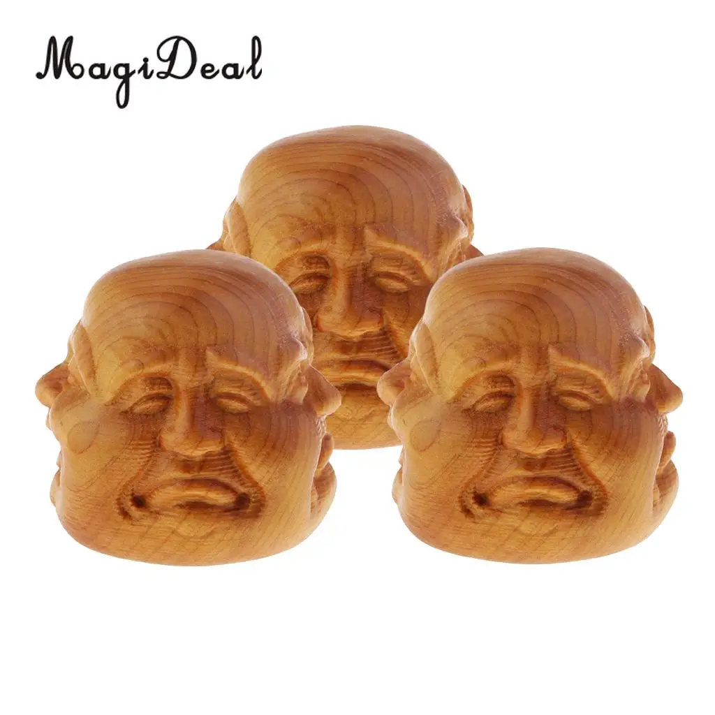 3pcs Hand Carved Wooden Ornament Buddha Statue Home Office Sculptures