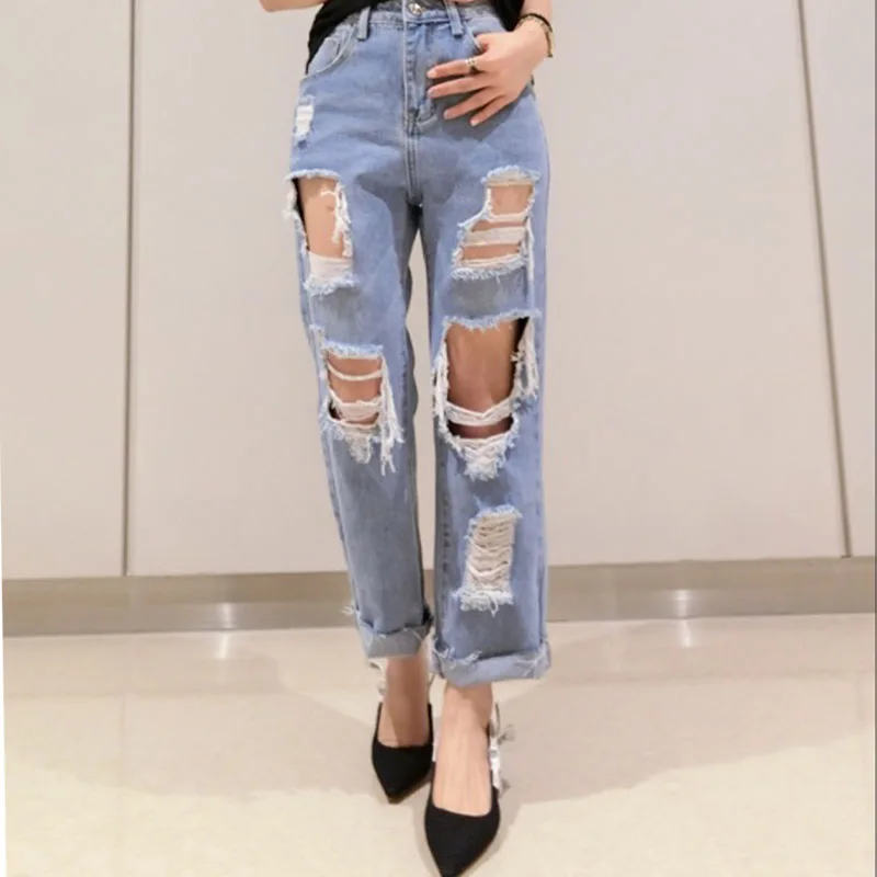 2017 Apparel Boyfriend hole ripped jeans women pants Cool denim vintage ...