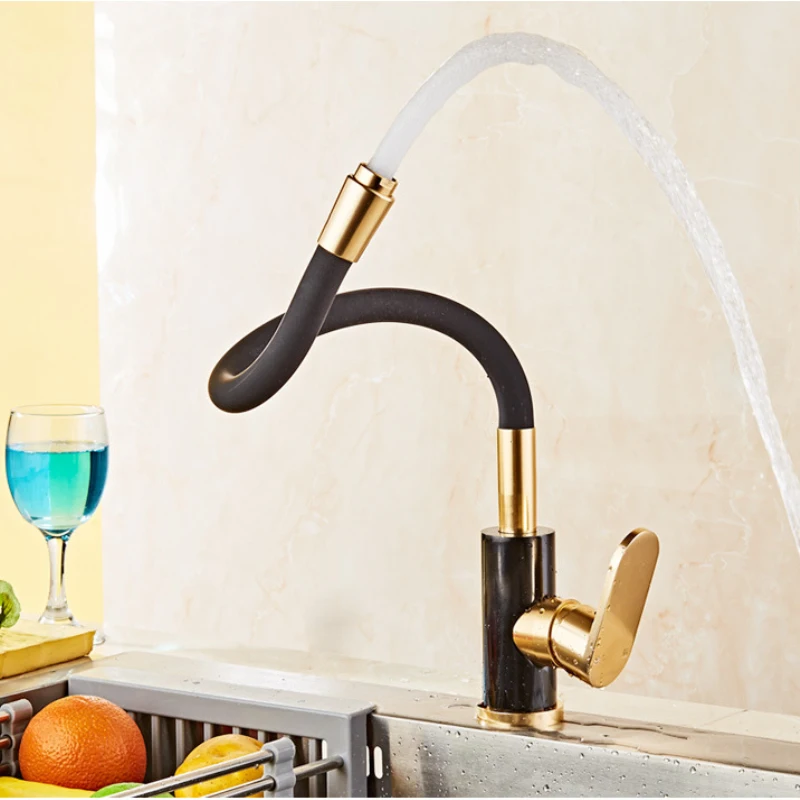 360 Swivel Gold and BLACK Kitchen Faucet Space Aluminum Gold Single
