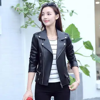 

Motorcycle clothing female 2019 spring and autumn Slim Korean short leather women's slim Pu leather jacket black jacket