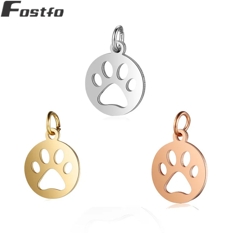 

2pcs/lot Gold/rose gold/steel Charms Pendants Stainless Steel Dog Paw Cheap Charm For Diy Necklace Bracelets Jewelry Making
