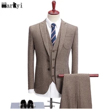 MarKyi 2018 brand new blazer mens slim fit suits with pants good quality 3 pieces mens wedding suits plus size 4xl 
