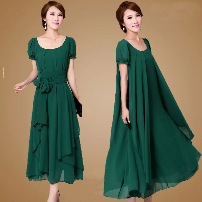 Buy Cheap Plus size M-4XL Summer Dress 2017 New Women's Chiffon Dress Loose Slimmer Flouncing Full Dress Free shipping